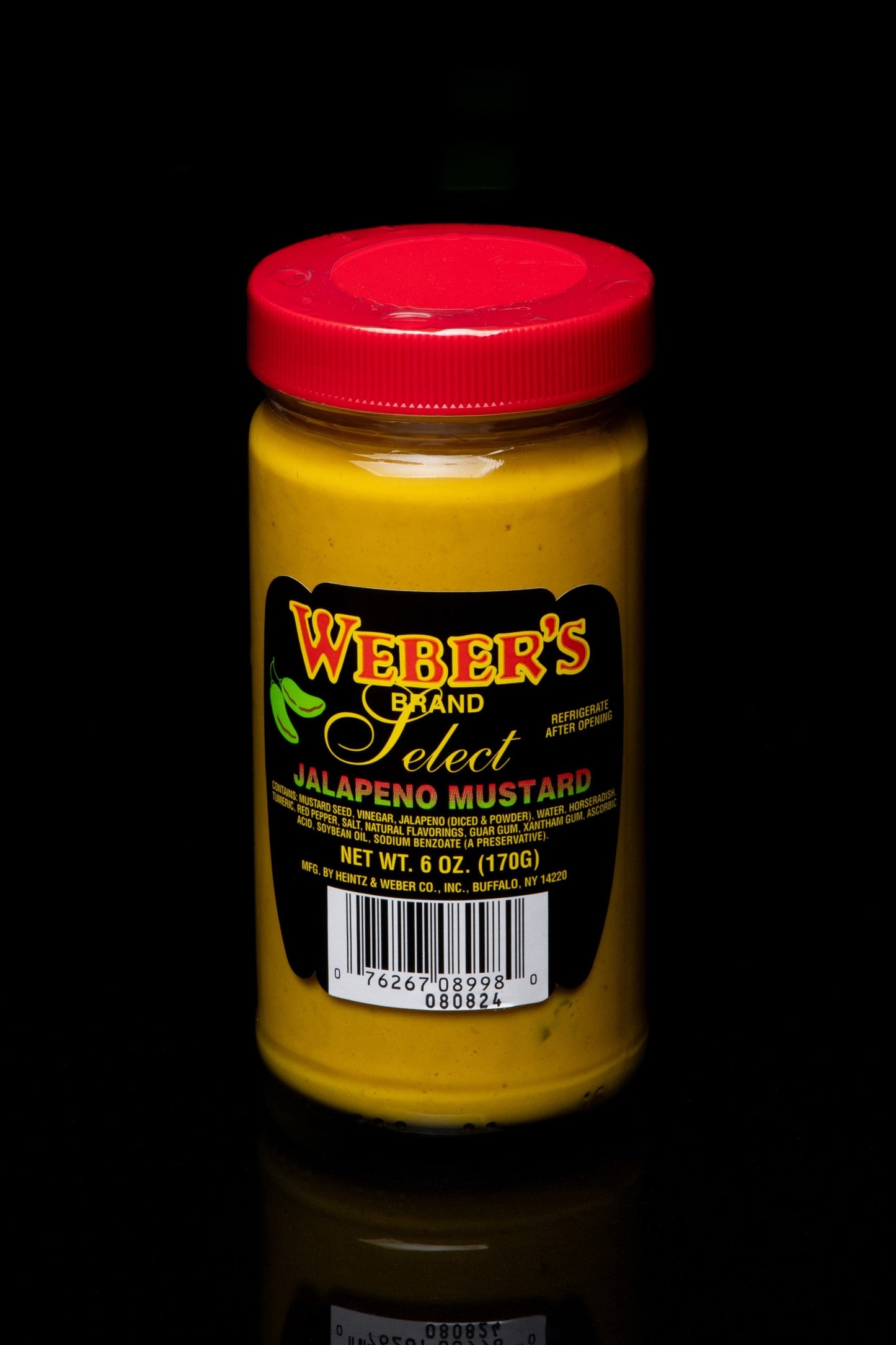 Weber's Brand Jalapeño Mustard. Net WT. 6 OZ. (170G).