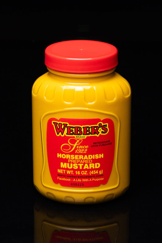 Weber's Brand Horseradish Mustard. Net WT. 16 OZ. (454 g).