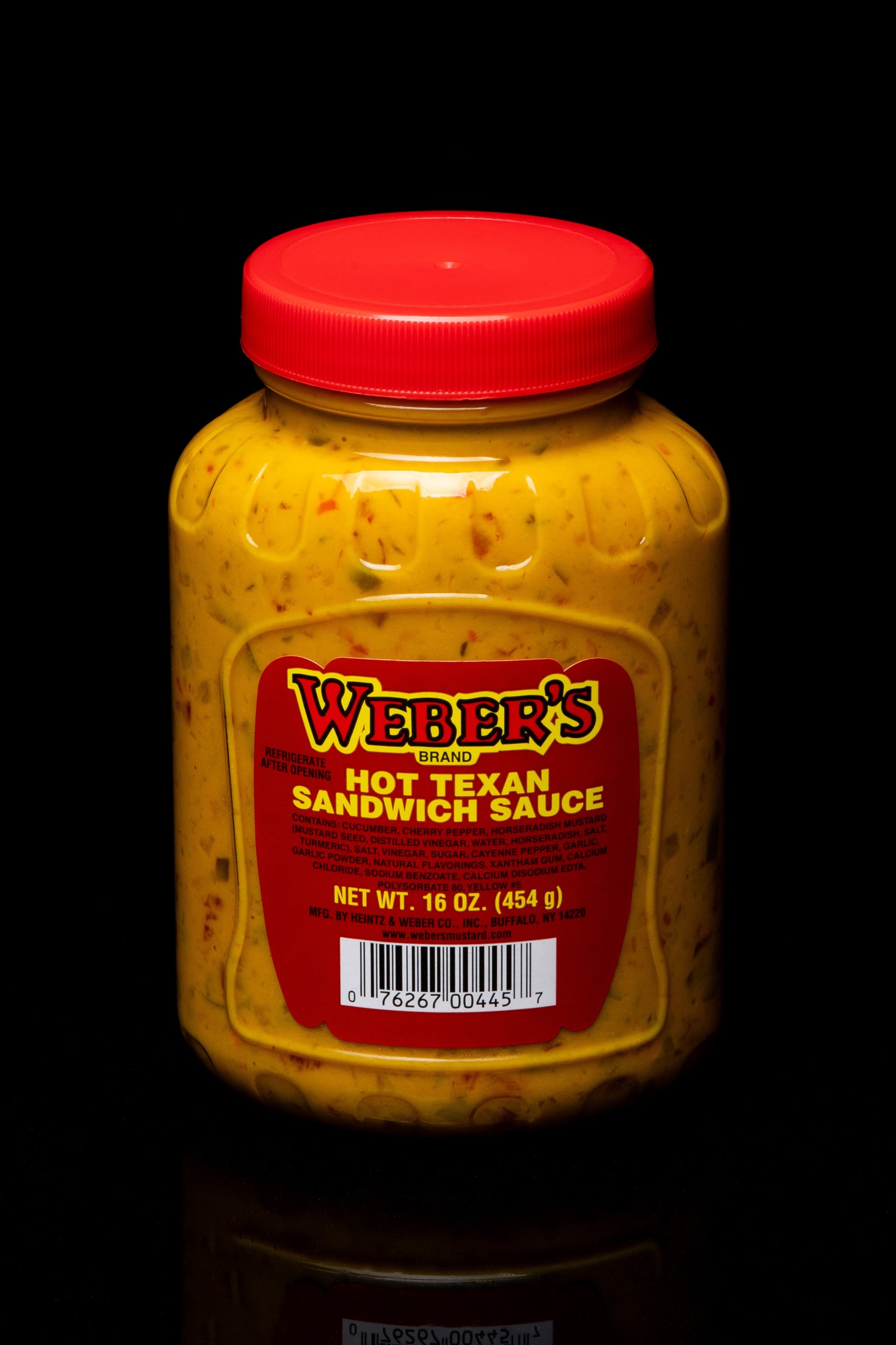Weber's Brand Hot Texan Sandwich Sauce. Net WT. 16 OZ. (454 g).