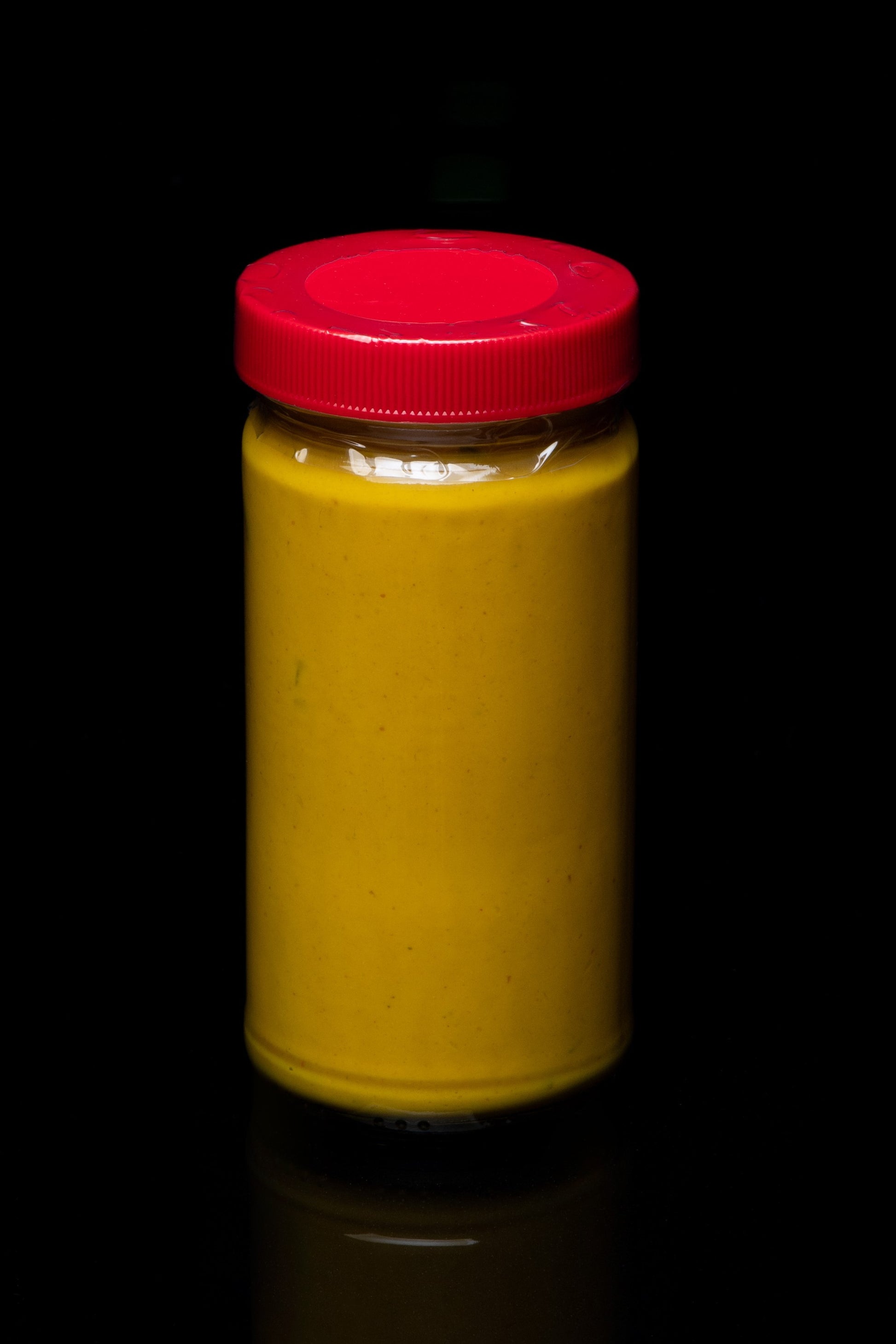 Rear-facing photo of Weber's Brand Jalapeño Mustard.